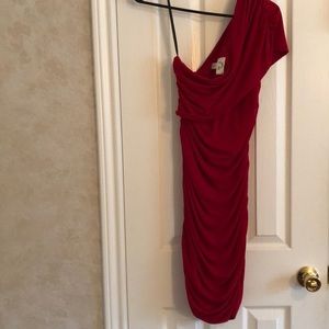 Sexy Red One-Shoulder Rauched Dress